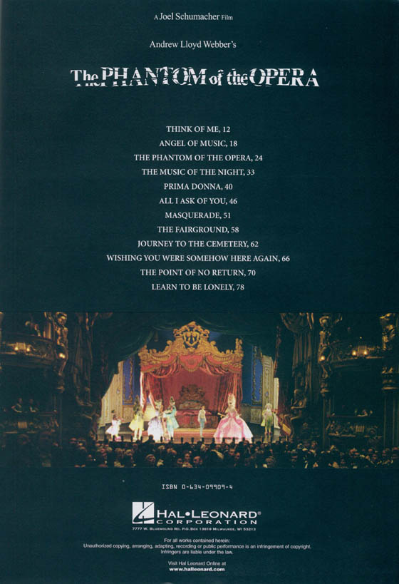 The Phantom of the Opera Piano Vocal Selections - A Joel Schumacher Film