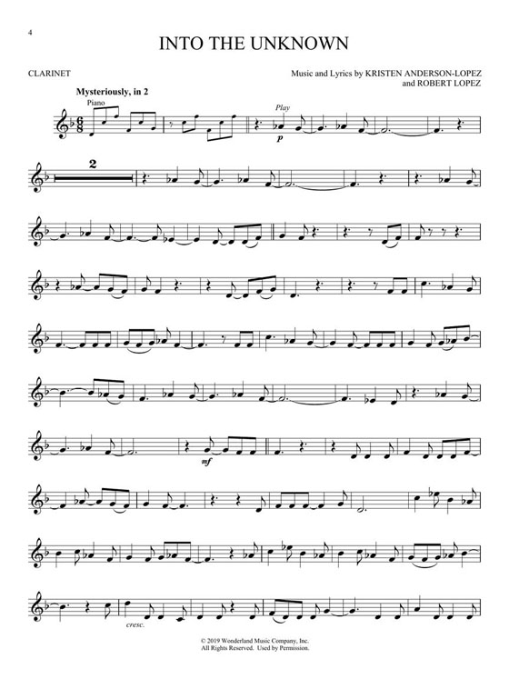 Frozen Ⅱ Clarinet Hal Leonard Instrumental Play-Along