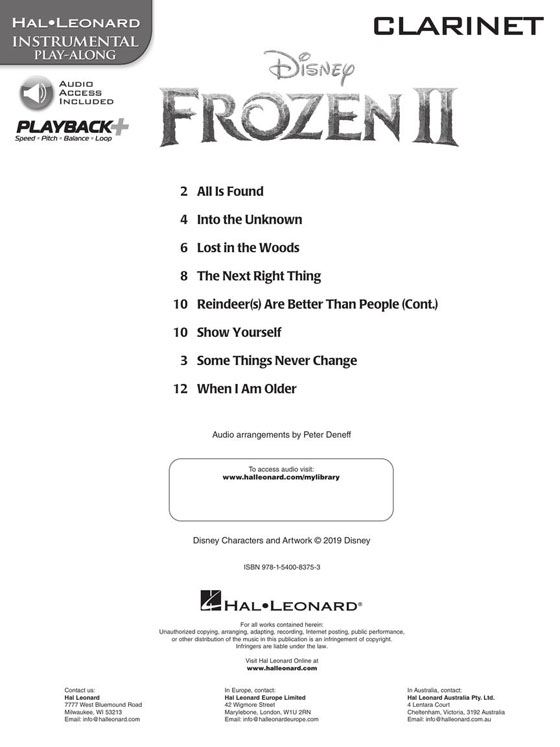 Frozen Ⅱ Clarinet Hal Leonard Instrumental Play-Along