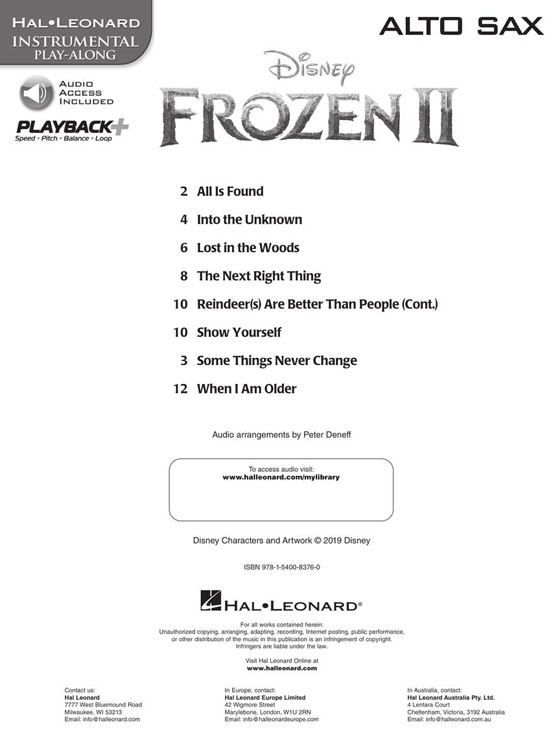 Frozen Ⅱ Alto Sax Hal Leonard Instrumental Play-Along