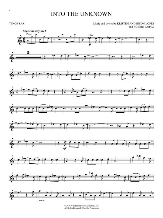 Frozen Ⅱ Tenor Sax Hal Leonard Instrumental Play-Along