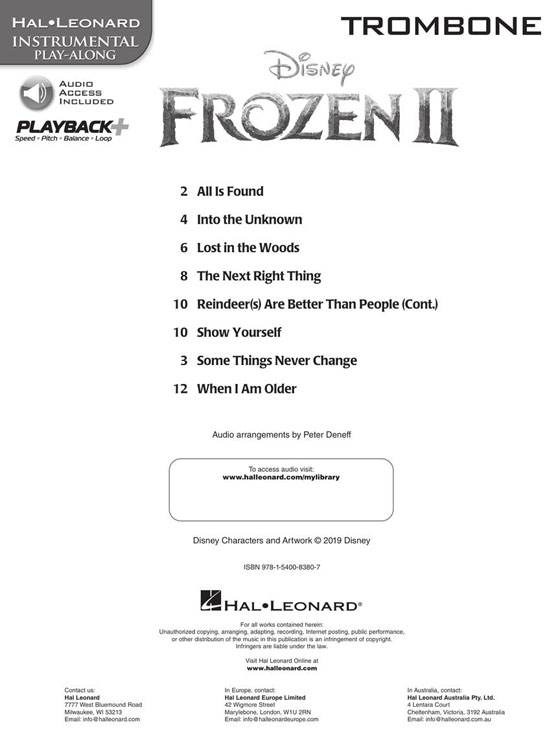 Frozen Ⅱ Trombone Hal Leonard Instrumental Play-Along