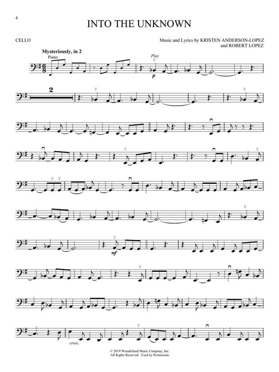 Frozen Ⅱ Cello Hal Leonard Instrumental Play-Along