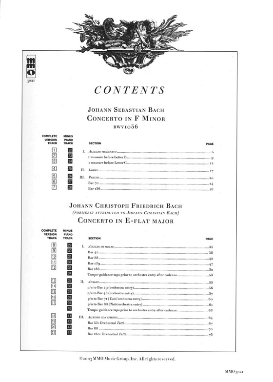 J.S. Bach Concerto in F Minor, BWV1056／J.C.F. Bach – Concerto in E-flat Major Music Minus One Piano