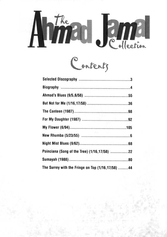 The Ahmad Jamal Collection Artist Transcriptions‧Piano