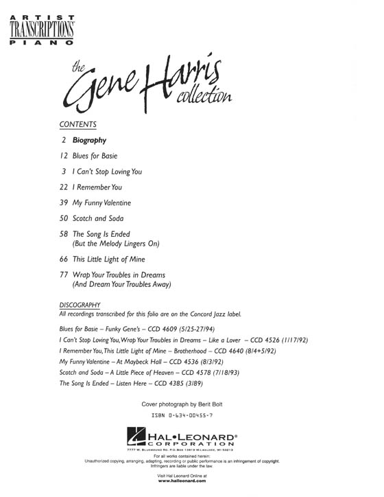 The Gene Harris Collection Artist Transcriptions - Piano