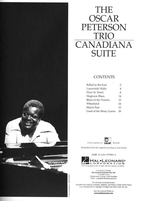 The Oscar Peterson Trio Canadiana Suite Piano Transcription