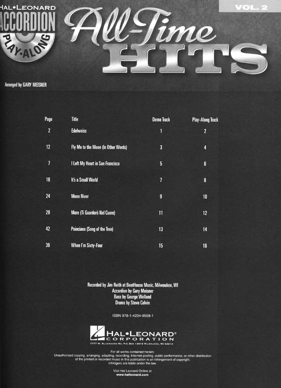 All-Time Hits Hal Leonard Accordion Play-Along Volume 2