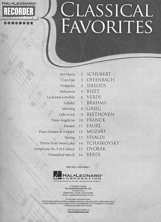 Classical Favorites Hal Leonard Recorder Songbook