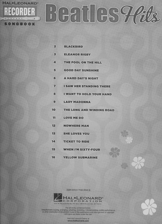Beatles Hits Hal Leonard Recorder Songbook Beatles Hits Hal Leonard Recorder Songbook