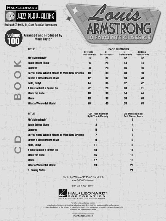 Louis Armstrong Hal Leonard Jazz Play-Along Vol. 100