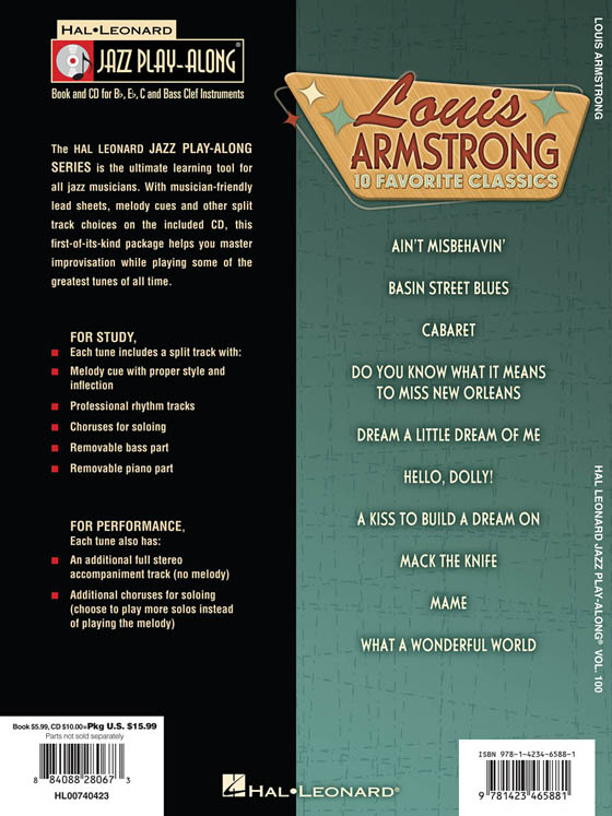 Louis Armstrong Hal Leonard Jazz Play-Along Vol. 100