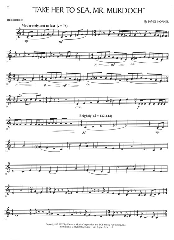 Music from Titanic for Recorder