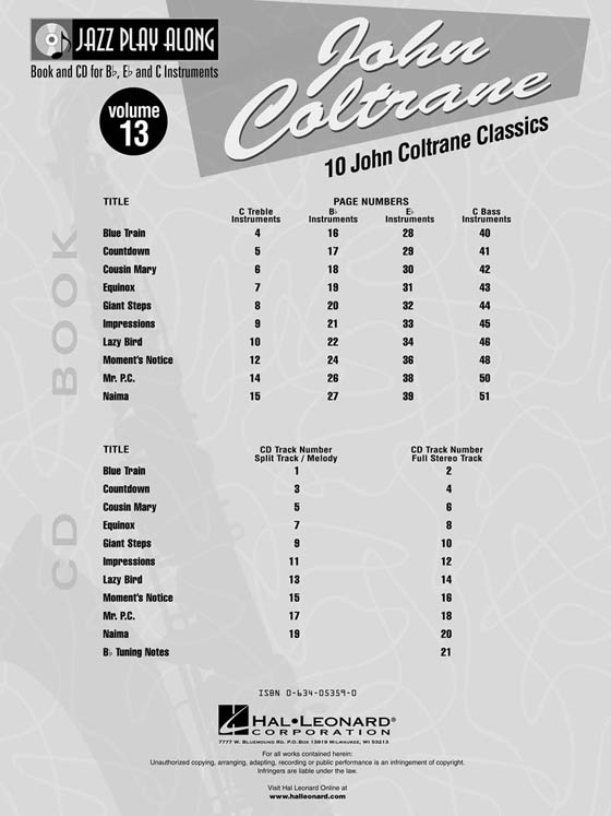 John Coltrane Jazz Play Along Vol. 13