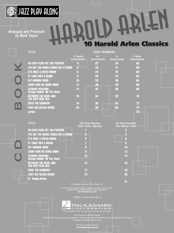 Harold Arlen Jazz Play Along Vol. 18