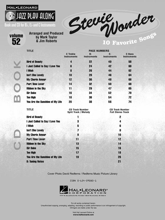 Stevie Wonder Jazz Play-Along Vol. 52