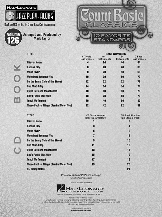 Count Basie Classics Hal Leonard Jazz - Play Along Vol. 126