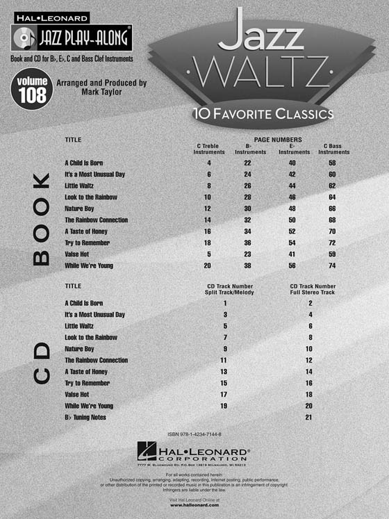 Jazz Waltz Hal Leonard Jazz Play-Along Vol. 108