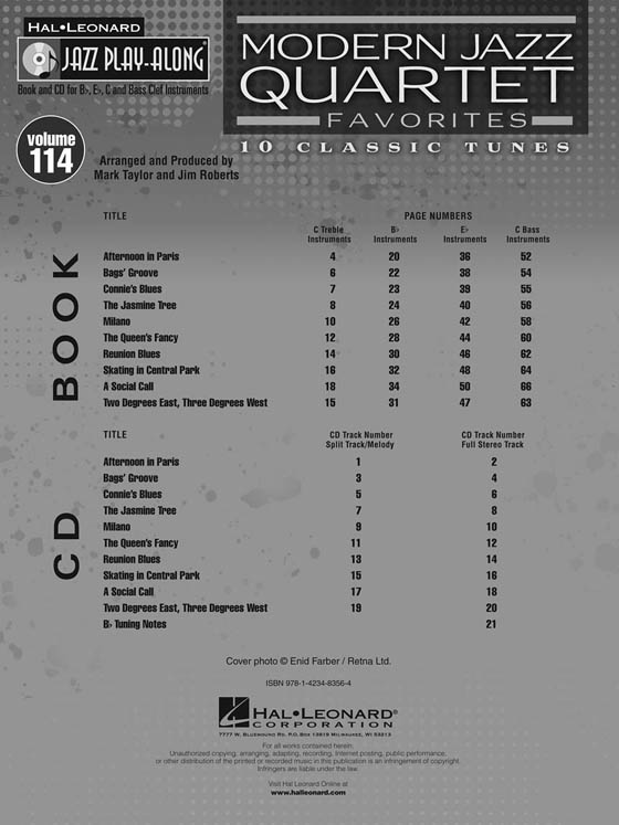 Modern Jazz Quartet Favorites Hal Leonard Jazz Play-Along Vol. 114