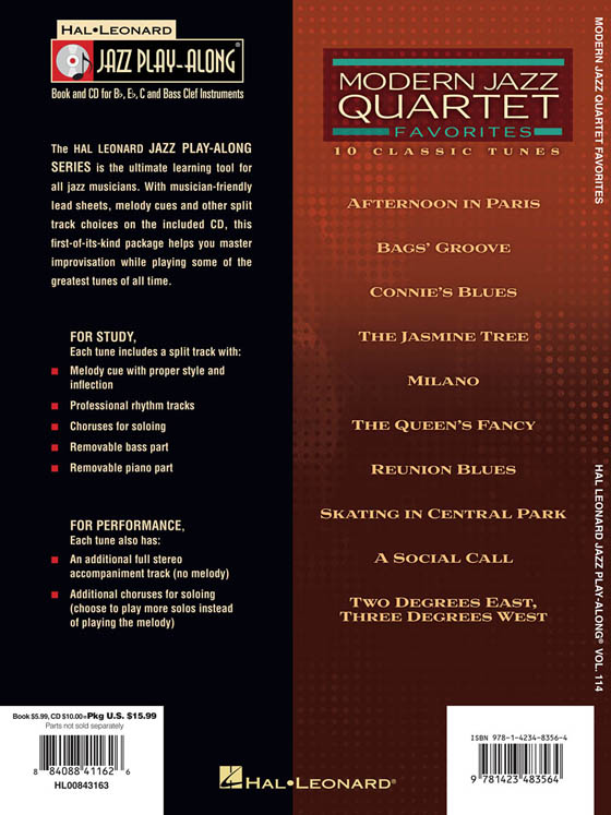 Modern Jazz Quartet Favorites Hal Leonard Jazz Play-Along Vol. 114