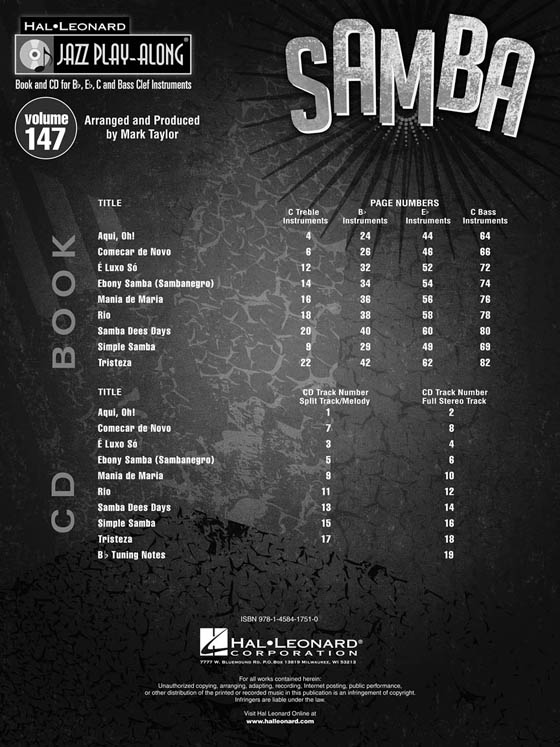 Samba Hal Leonard Jazz Play-Along Vol. 147