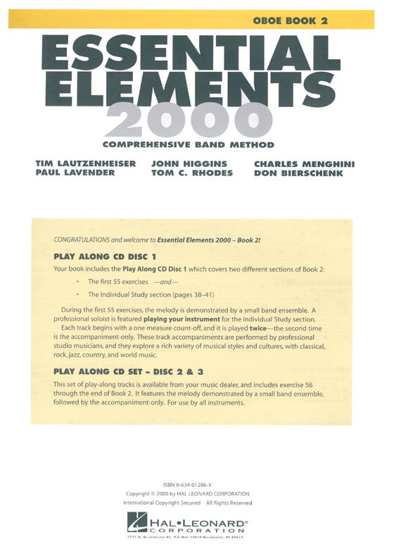 Essential Elements 2000 - Oboe Book 2