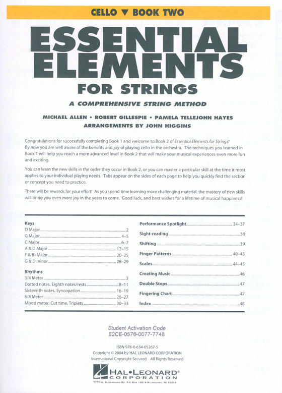 Essential Elements for Strings – Cello, Book 2 with EEi