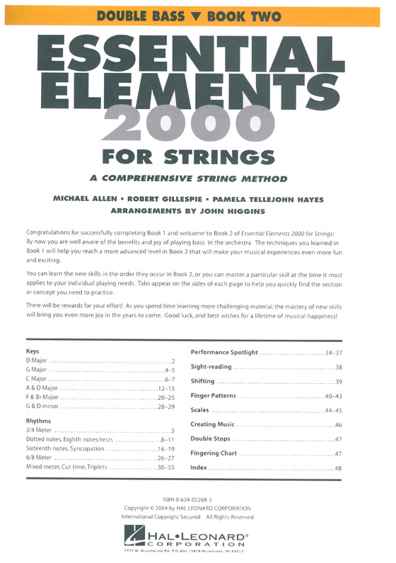 Essential Elements 2000 for Strings – Double Bass Book 2 