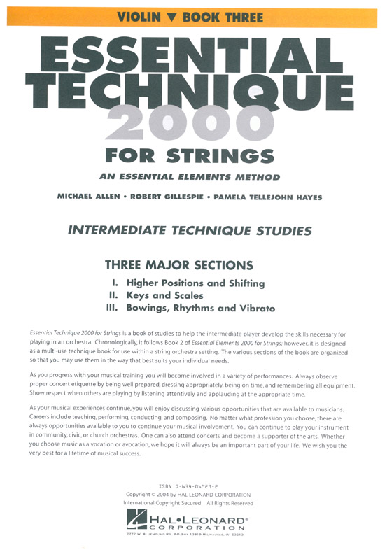 Essential Technique 2000 for Strings (Essential Elements Book 3) Violin Book 3
