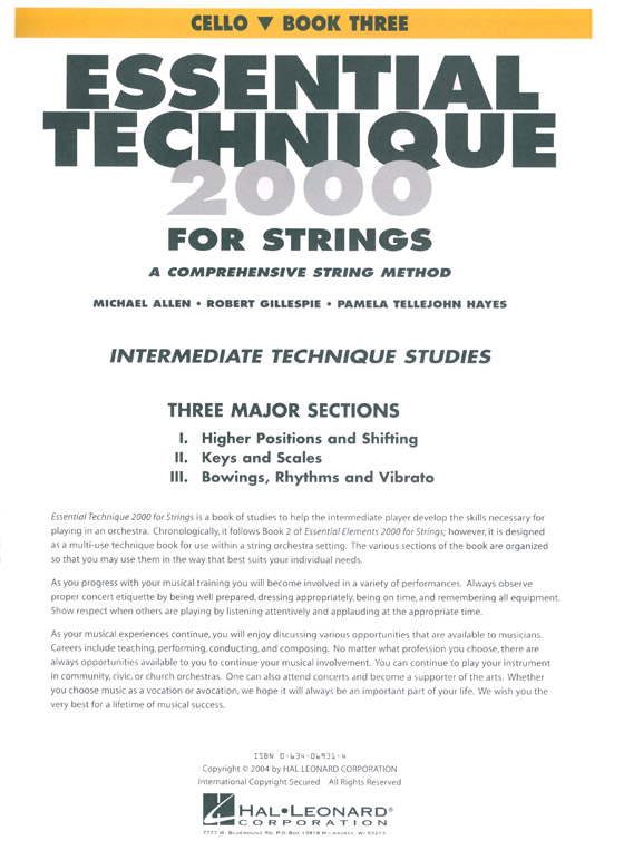 Essential Technique 2000 for Strings (Essential Elements Book 3) Cello Book 3