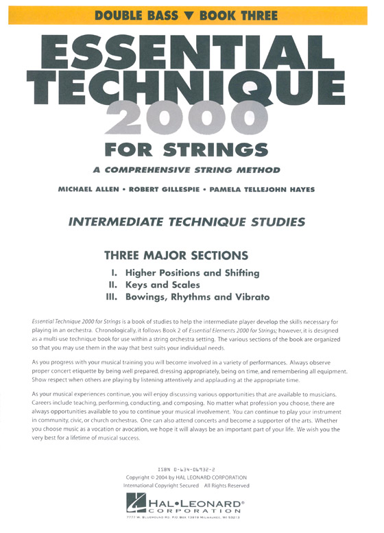 Essential Technique 2000 for Strings (Essential Elements Book 3) Double Bass Book 3