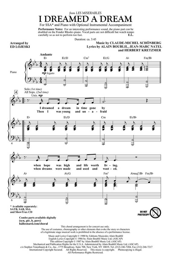 【I Dreamed a Dream】SSA 【I Dreamed a Dream】SSA