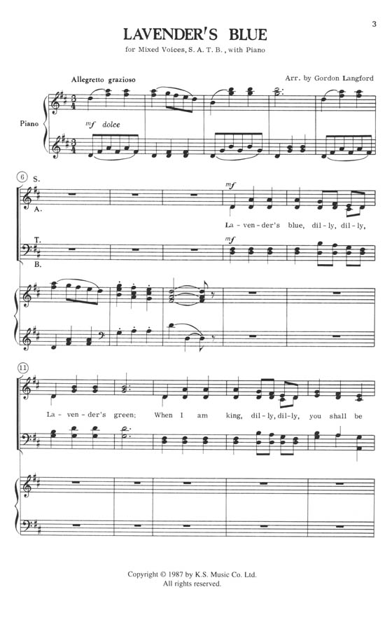 【Lavender's Blue】SATB 【Lavender's Blue】SATB