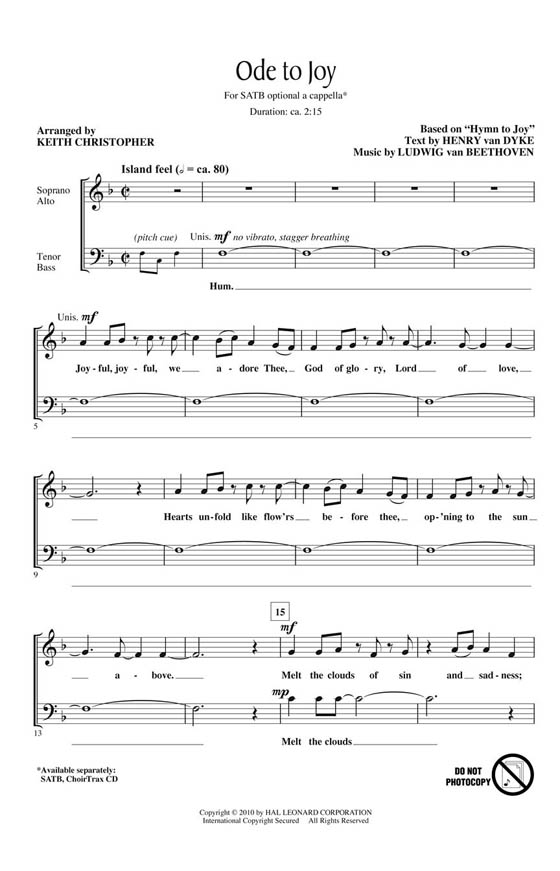Beethoven【Ode to Joy】SATB opt. a Cappella