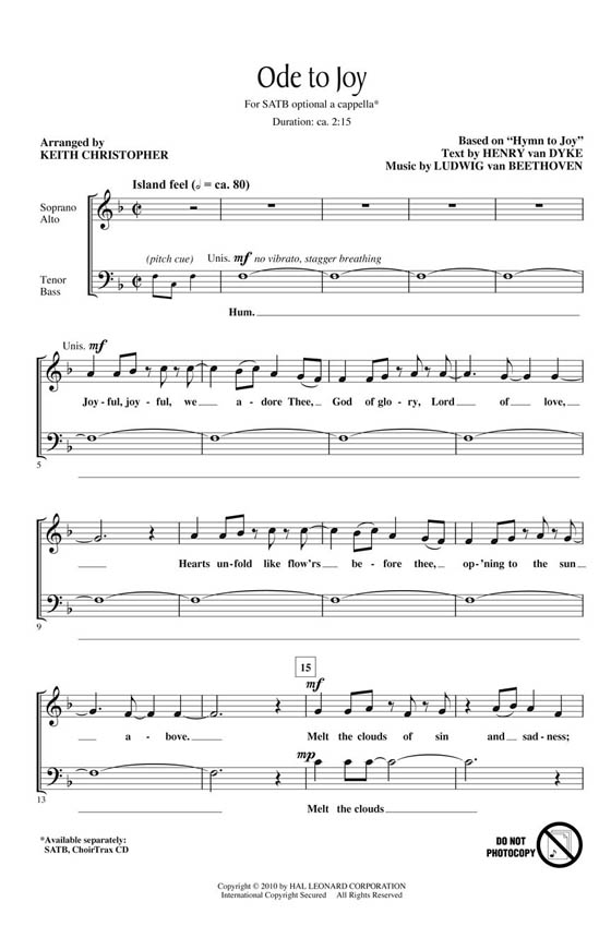 Beethoven【Ode to Joy】SATB opt. a Cappella Beethoven【Ode to Joy】SATB opt. a Cappella