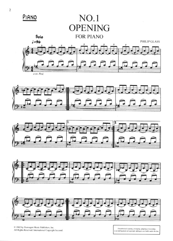 Philip Glass : Opening Piece from 'Glassworks' for Piano