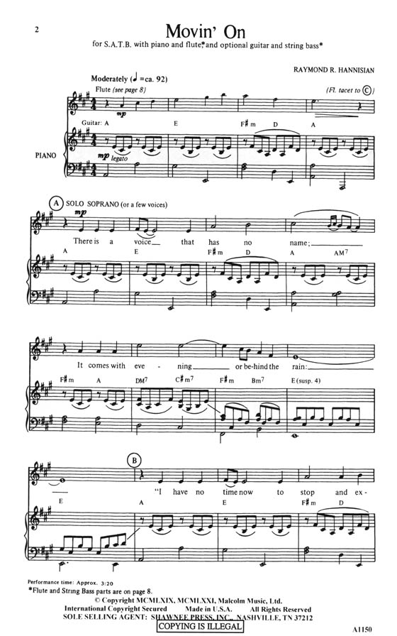 Raymond R. Hannisian【Movin' On】SATB