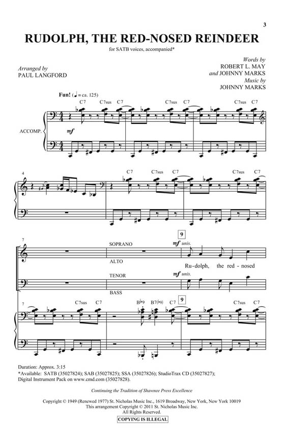 【Rudolph the Red-Nosed Reindeer】SATB