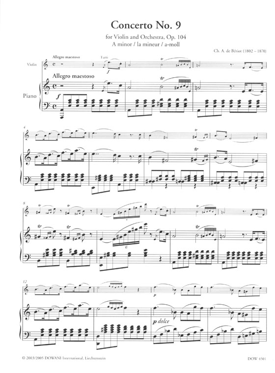 Ch. A. de Bériot Concerto No. 9 for Violin and Orchestra, Op. 104 A minor