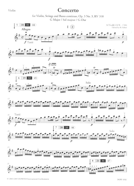 A. Vivaldi Concerto for Violin, Strings and Basso Continuo Op. 3 No. 3, RV 310 G Major