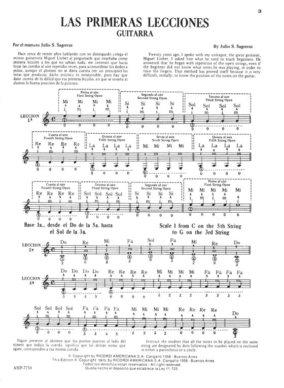 Julio S. Sagreras First Lesson for Guitar Volume 1