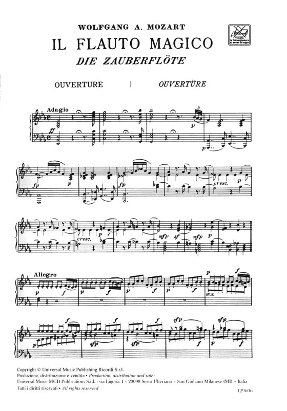 Wolfgang A. Mozart Il Flauto Magico Opera Completa per Canto e Pianoforte