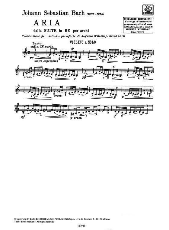 J. S. Bach Aria dalla Suite in re per archi Violino e Pianoforte
