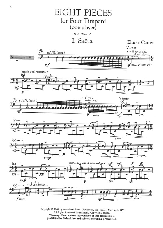 Elliott Carter Eight Pieces for Four Timpani (One Player)