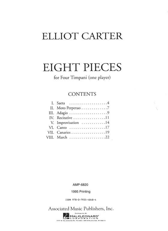 Elliott Carter Eight Pieces for Four Timpani (One Player)