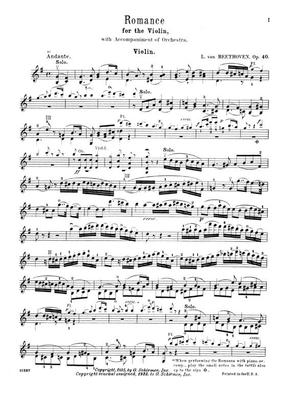 Beethoven Two Romances, for Violin and Piano Op. 40 and 50