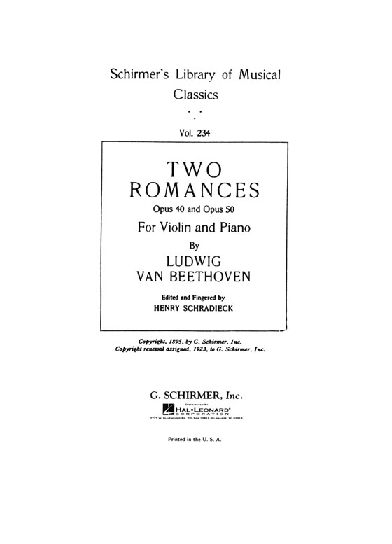 Beethoven Two Romances, for Violin and Piano Op. 40 and 50