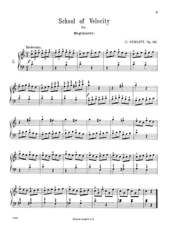 Gurlitt School of Velocity for Beginners at the Piano Op. 141 Gurlitt School of Velocity for Beginners at the Piano Op. 141