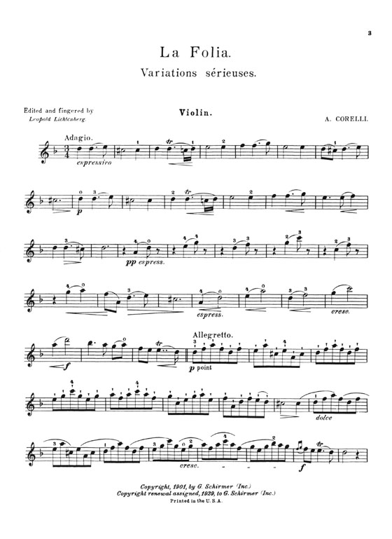 Corelli La Folia for Violin and Piano (Lichtenberg)