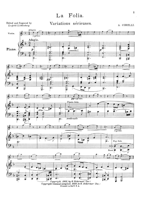 Corelli La Folia for Violin and Piano (Lichtenberg)